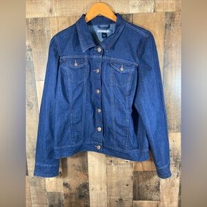 Bandolino Women's Denim Classic Jacket Button Front Chest & Hand Pockets Size LG